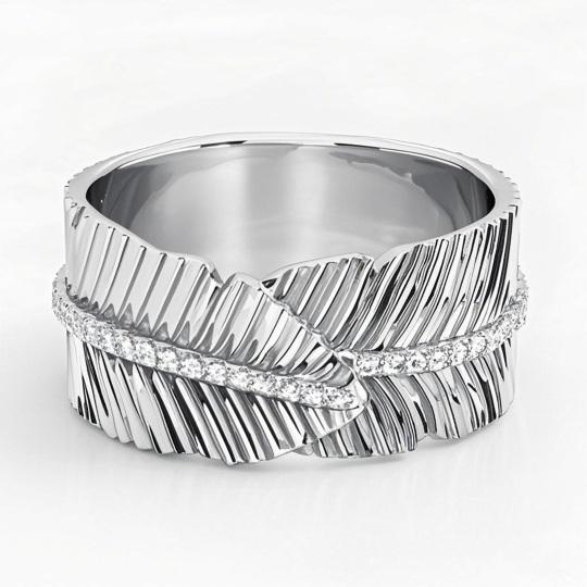 10K White Gold 0.25 CT.T.W. Round Cut Diamond Leaves Wedding Band