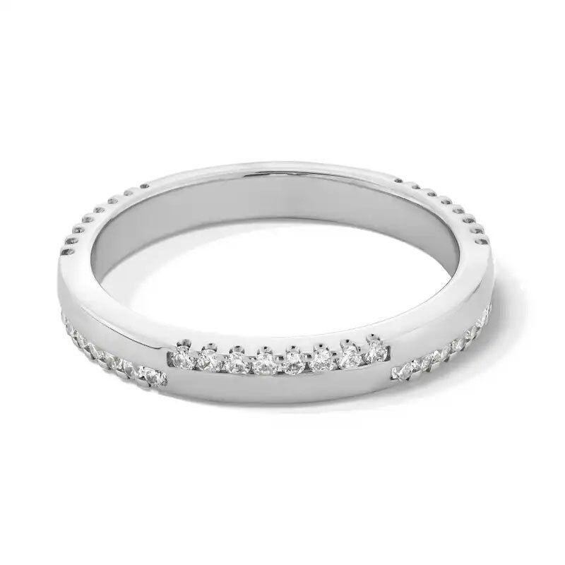 Platinum 0.25 CT.T.W. Round Diamond Alternating Double Row Stackable Anniversary Band I Color I2 Clarity 3EX-1