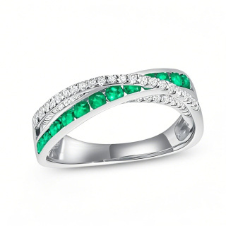 10K White Gold 0.25 CT.T.W. Round Emerald & Lab Created Diamond Wedding Ring 3EX-11