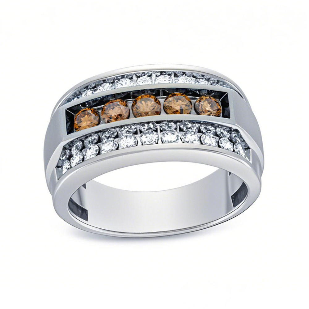 10 Karat Weißgold 1,25 Karat TW runder, im Labor hergestellter Diamant-Ehering für Männer, Größe M, Champagnerfarbe, VVS1, IGI-zertifiziert-1
