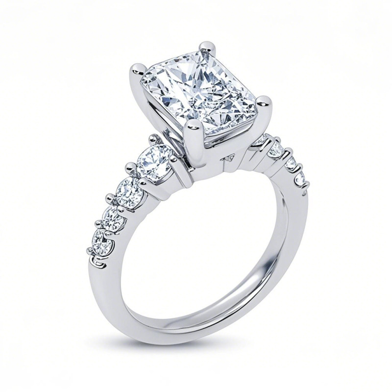Anel de noivado personalizado com diamante criado em laboratório esmeralda, ouro branco 10K, 1,25 a 3,75 CT.T.W., certificado pela IGI-12