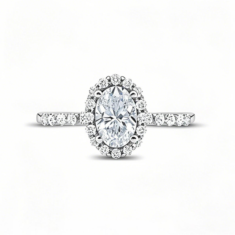 خاتم خطوبة بيضاوي من الذهب الأبيض عيار ١٠ قيراط، مرصع بماسة بيضاوية مصنعة في المختبر، وزنه من ١.٢٥ إلى ٣.٧٥ قيراط، لون D، درجة نقاء VVS1-VS1، معتمد من 3EX IGI-19