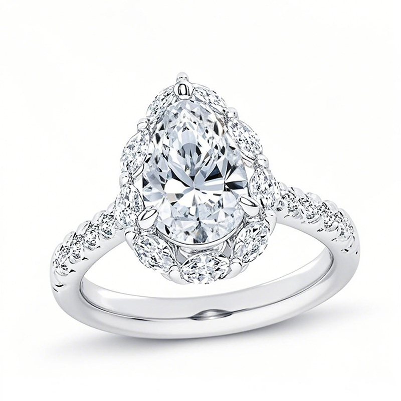 Anel de noivado em ouro branco de 14 quilates com diamantes criados em laboratório, lapidação pera, 1,25 a 3,75 ct.T.W., pureza D-VVS1, certificado IGI 3EX-1
