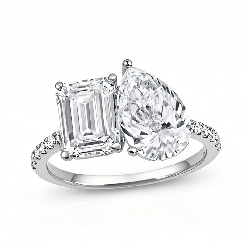 10K White Gold 1.25 to 6.25 CT.T.W. Oval & Emerald Lab Created Diamond Engagement Ring D VVS1-VS1 IGI Certified-1