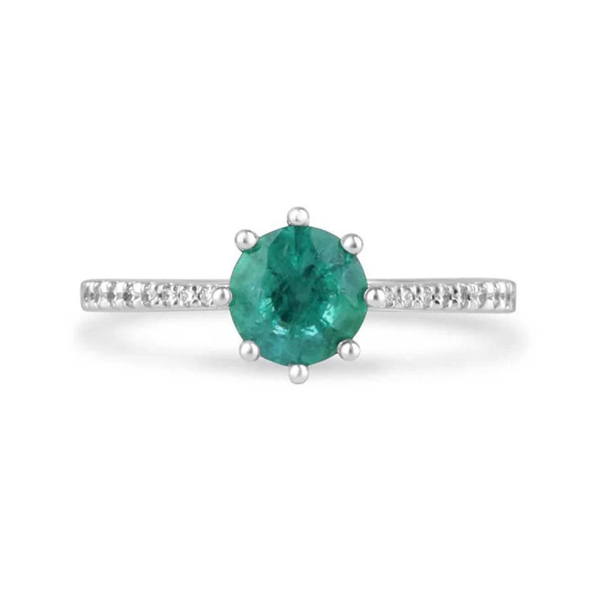 Anillo de compromiso de platino con esmeralda creada en laboratorio, de 1,25 a 5,25 quilates de peso total, con diamantes naturales de talla redonda, talla G-H VS-SI-1