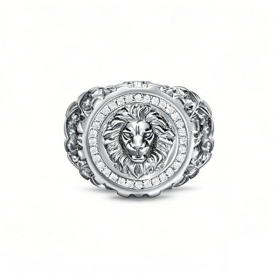 Platinum 0.25CT.T.W. Round Diamond Custom Lion Signet Ring for Men I Color I3 Clarity 3EX