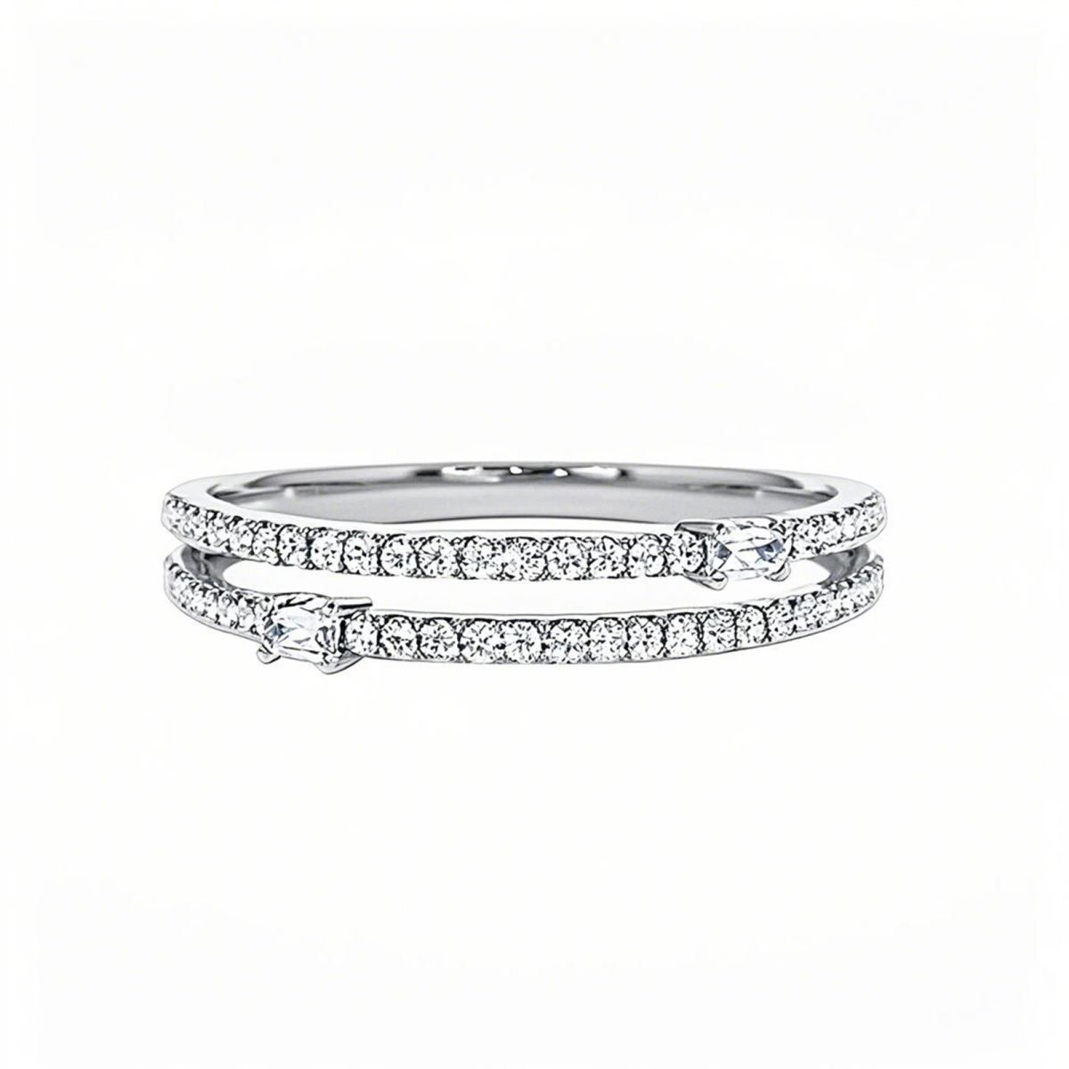 Anillo único de oro blanco de 18 quilates con micropavé de diamantes de doble hilera, 0,29 quilates de peso total, color D, claridad VVS-VS 3EX-1