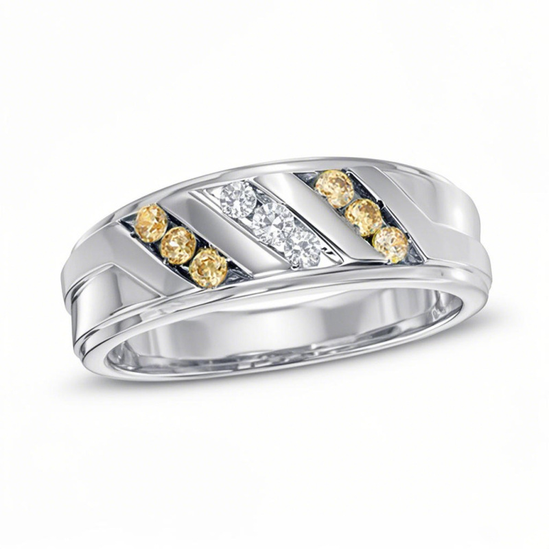 10K White Gold 0.3 CT. T.W. Round Lab Created Diamond Custom Wedding Ring for Men-1