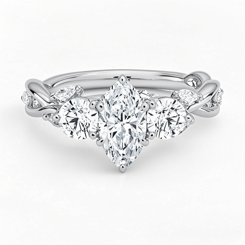 Alliance de fiançailles en or blanc 10 carats, diamant taille marquise de 1,3 à 3,8 ct, couleur D, pureté VVS-VS, certifiée IGI-1