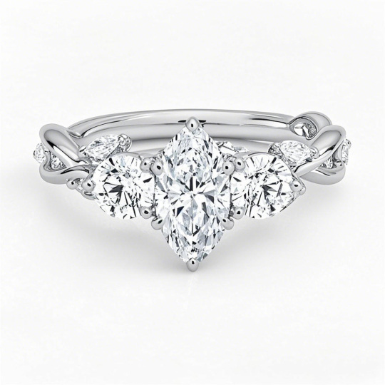 14K białe złoto, masa całkowita 1,3 do 3,8 CT.T.W. Diament laboratoryjny o szlifie markizowym, obrączka zaręczynowa, kolor D, czystość VVS-VS, certyfikat IGI