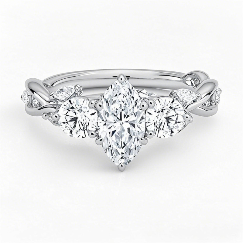 18K White Gold 1.3 to 3.8 CT.T.W. Marquise Cut Lab Created DiamondEngagement Band D Color VVS-VS Clarity IGI Certified-1
