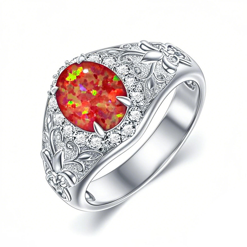 Verlobungsring aus 14 Karat Weißgold mit ovalem, im Labor hergestelltem Diamanten und Edelsteinen, 1,3 bis 5,3 Karat TW-1