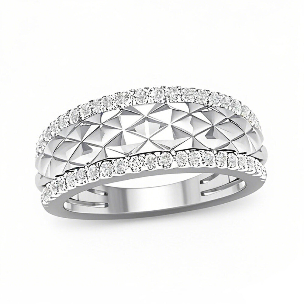 14K White Gold 0.35 CT.T.W. Diamond Edge Quilted Wedding Band-1