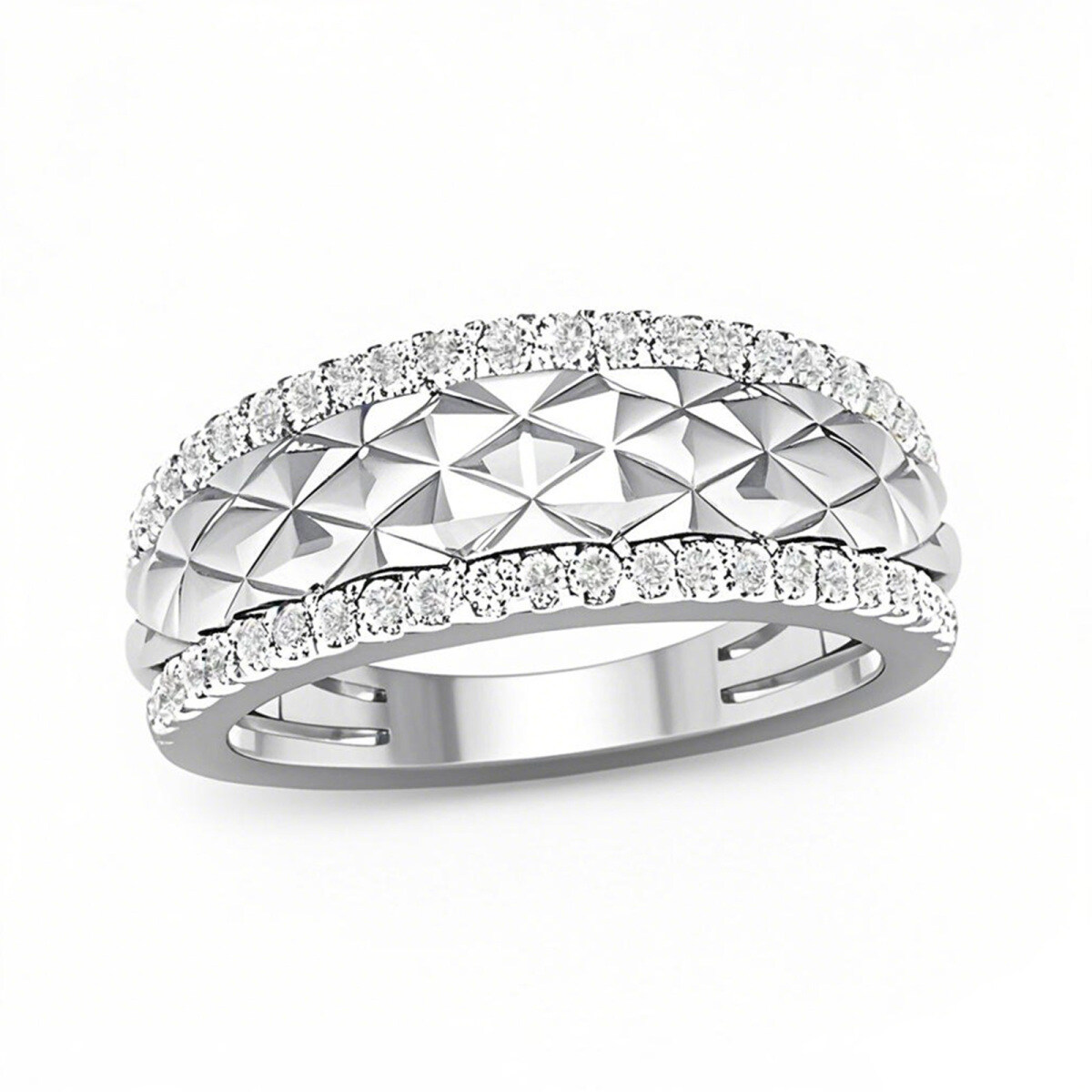 Alianza de boda acolchada con borde de diamantes de oro blanco de 14 quilates y 0,35 quilates de peso total-1