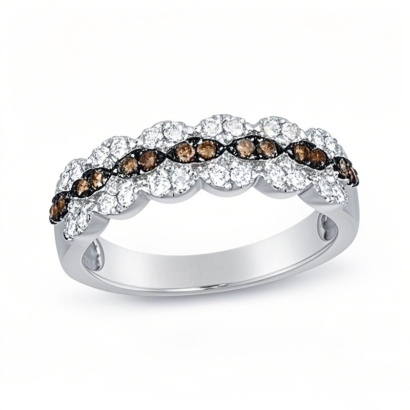 Anel empilhável personalizado de diamante de corte redondo de ouro branco 10K 0,375 CT.T.W. Cor extravagante SI2 Clareza 3EX-1