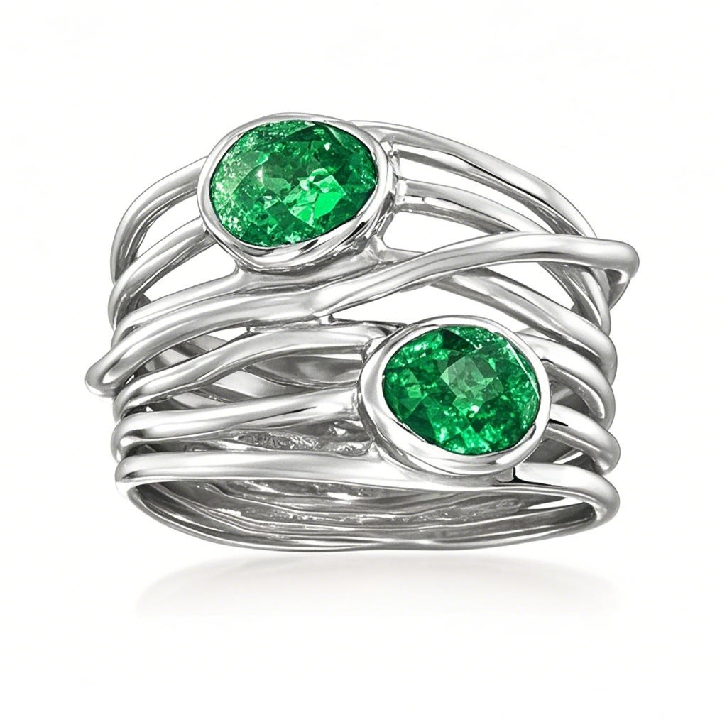 Anillo de oro blanco de 14 quilates con esmeralda de talla ovalada de 1,4 quilates de peso total-1
