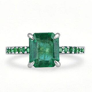 10K White Gold 1.4 to 5.4 CT.T.W. Emerald Cut Emerald Large Center Stone Engagement Band-14