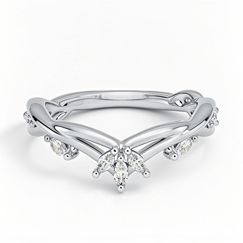 14K White Gold 0.5 CT.T.W. Marquise Diamond Wedding Ring D Color VVS1-VS1 Clarity 3EX-1