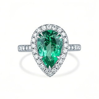 10K White Gold 3.5 CT.T.W. Pear Cut Emerald & Natural Diamond Halo Shank Engagement Band H-J Color VS1-VS2 Clarity-18