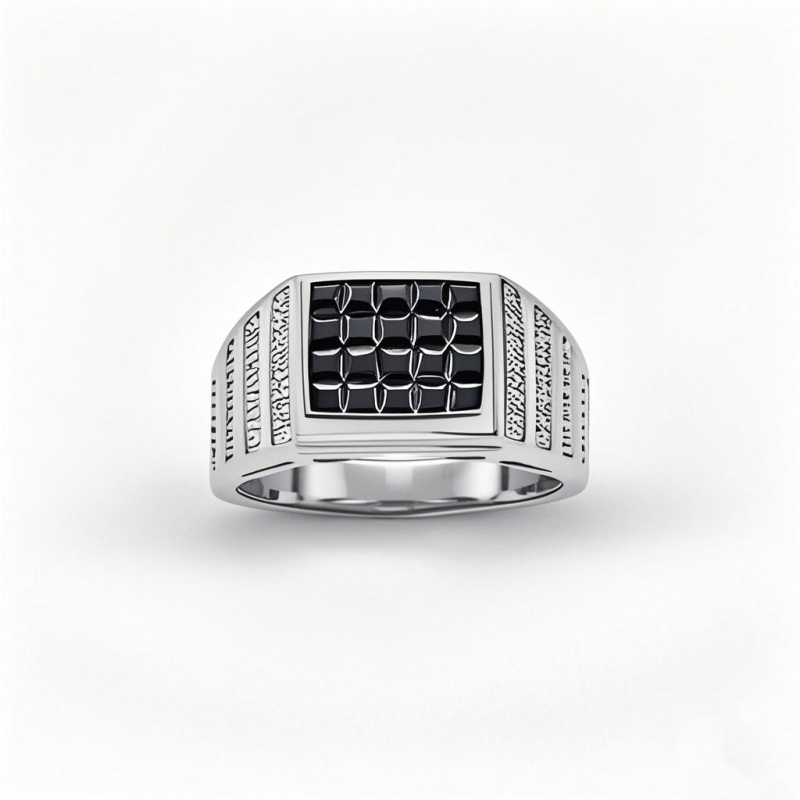 10K White Gold 1.5 CT.T.W. Princess Cut Cut Diamond Custom Band for Men Black Color I3 Clarity-3
