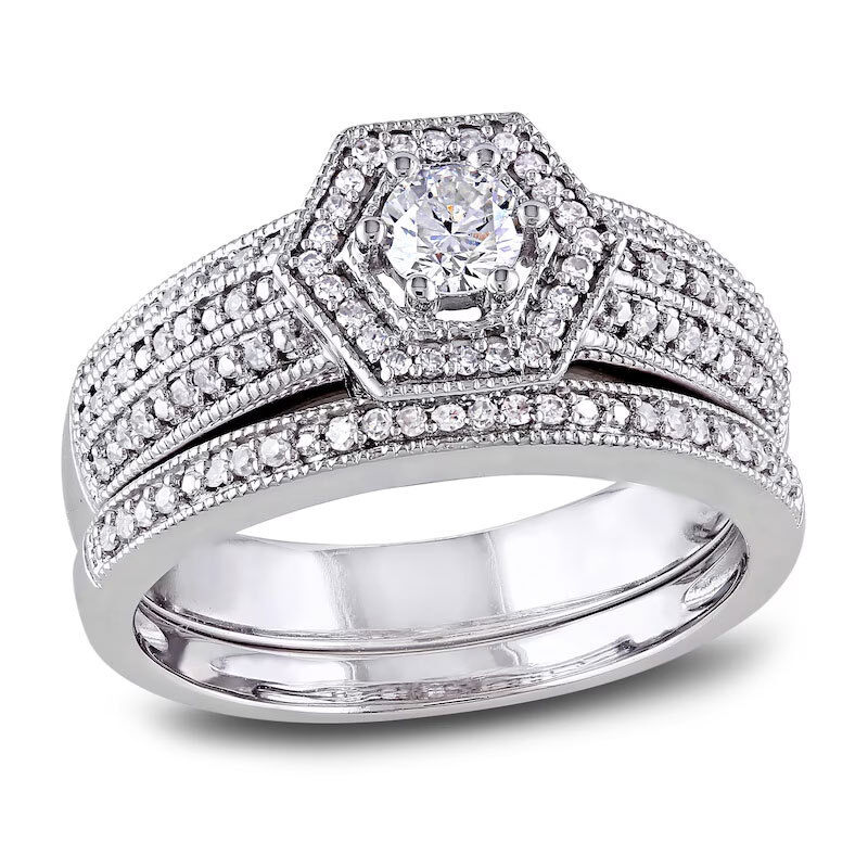 10K White Gold 0.5 CT.T.W. Round Diamond Custom Stackable Band I Color I1 Clarity 3EX-11
