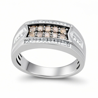 10K White Gold 0.5 CT.T.W. Round Lab Created Diamond Custom Wedding Ring for Men D Color VVS1 Clarity 3EX-13
