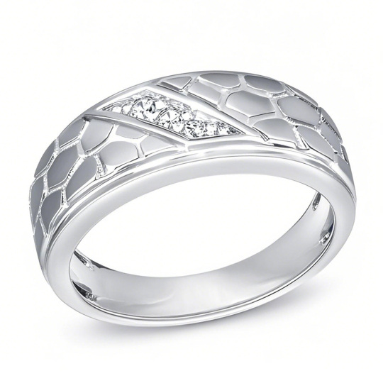 Anillo de bodas personalizado para hombre en oro blanco de 10 quilates con 0,5 quilates de peso total, con diamantes redondos creados en laboratorio, color D, claridad VVS1-VS1, 3EX