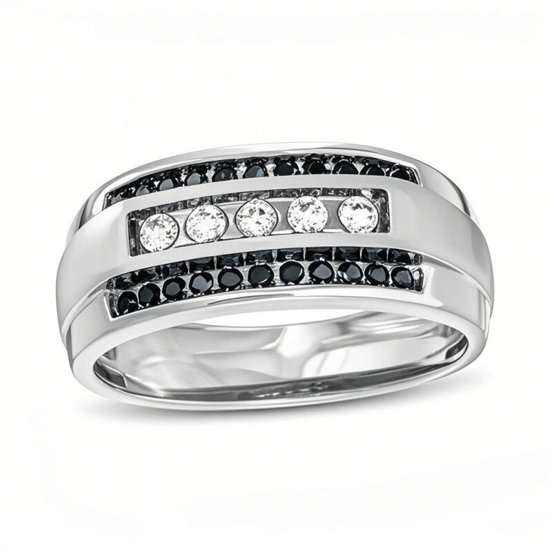 10K White Gold 0.5 CT. T.W Round Lab Created Diamond Custom Wedding Ring for Men VVS1-VS1 Clarity 3EX IGI Certified-1
