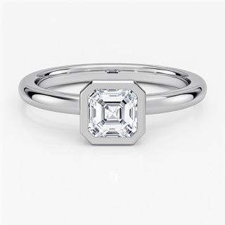 10K White Gold 0.5 to 3 CT Asscher Cut Lab Created Diamond Bezel Solitaire Engagement Band D VVS-VS IGI Certified-14