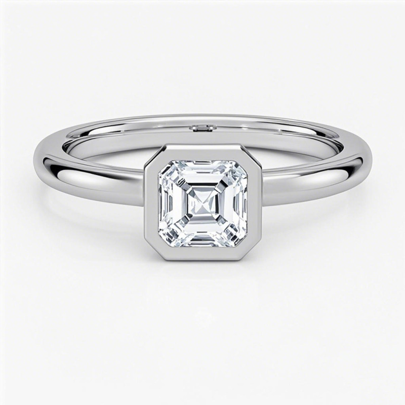 10K White Gold 0.5 to 3 CT Asscher Cut Lab Created Diamond Bezel Solitaire Engagement Band D VVS-VS IGI Certified-20