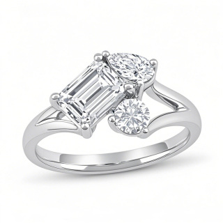 10K White Gold 1.5 to 9 CT.T.W Emerald & Pear Cut & Round Cut Cut Lab Created Diamond Three Stone Engagement Band-14