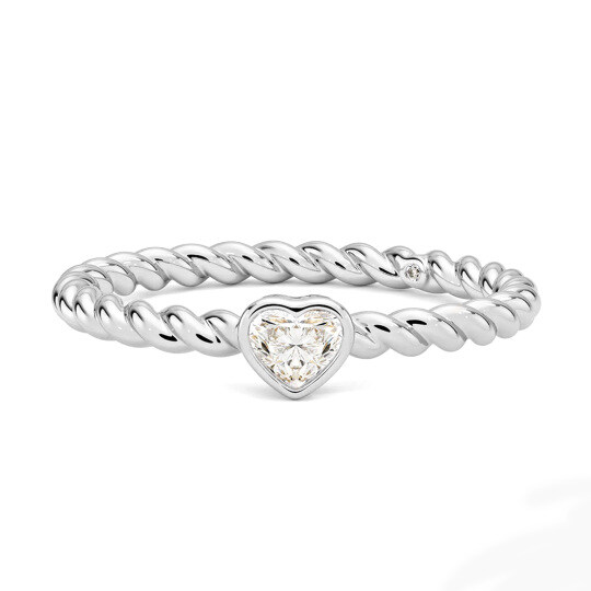 10K White Gold 0.5 to 3 CT Heart Cut Lab Created Diamond Engagement Rope Band D Color VVS-VS Clarity IGI Certified