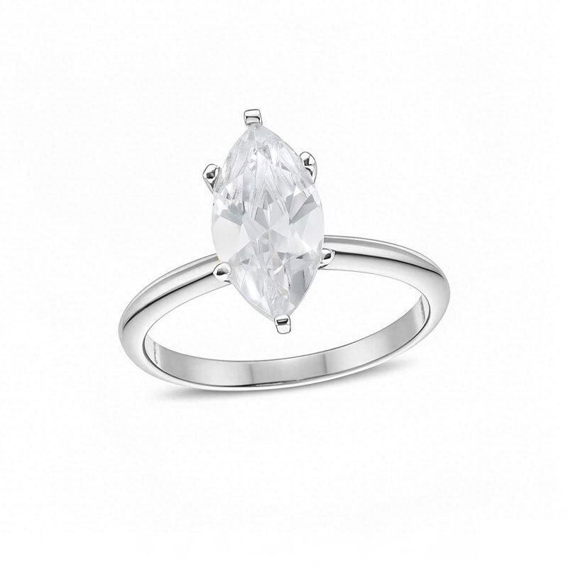 Anillo de compromiso personalizado en oro blanco de 14 quilates con diamante marquesa creado en laboratorio de 0,5 a 3 quilates, claridad D VS1-VVS1, certificado 3EX por IGI.-1