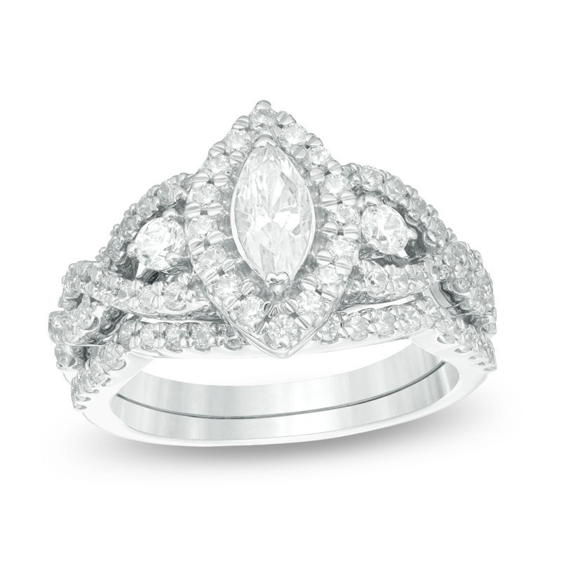 Platinum 1.5 to 4 CT.T.W. Marquise Lab Created Diamond Frame Twist Bridal Set Engagement Band D VVS1-VS1-1