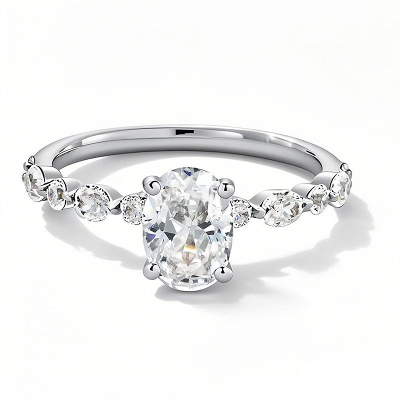 10K White Gold 1.5 to 4 CT.T.W. Oval Lab Created Diamond Alternating Shank Engagement Band D-VVS1 IGI Certified-1