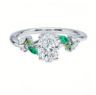 10K White Gold 0.5 to 3 CT Oval Lab Created Diamond & 0.1 CT Emerald Arden Custom Engagement Band IGI Certified-9