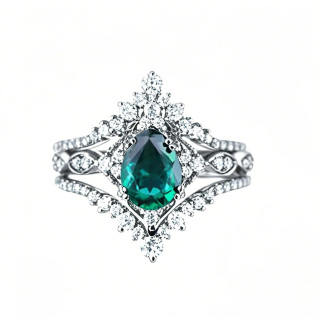 10K White Gold 2.5 to 7.5 CT.T.W. Pear Cut Lab Created Emerald Bridal Set Anniversary Ring-18