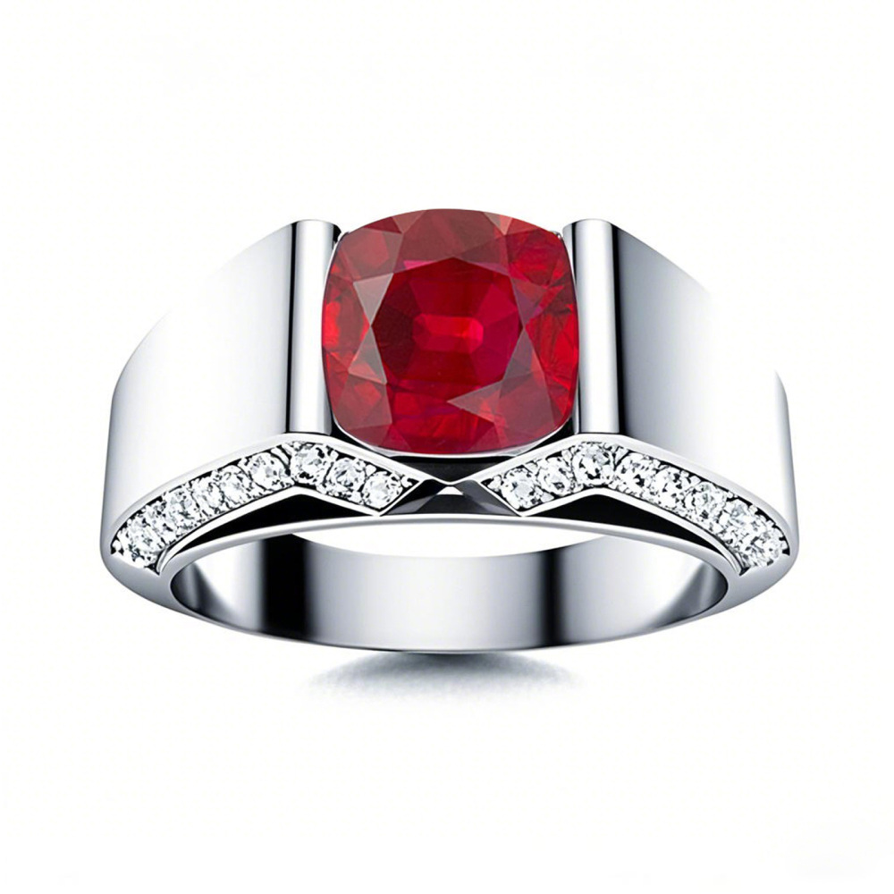 10K White Gold 1.5 to 5.5 CT.T.W. Princess Cut Ruby Engagement Ring Anniversary Ring for Men-1