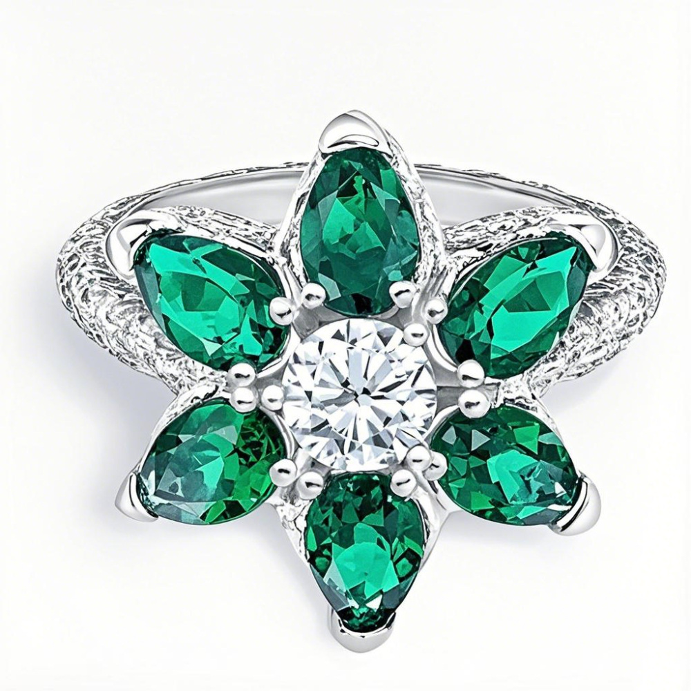 10K White Gold 0.5 to 3 CT Round Cut Lab Created Diamond & 3 CT Pear Cut Emerald Engagement Band IGI Certified-1