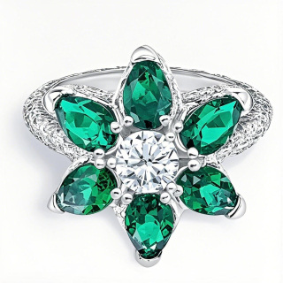 10K White Gold 0.5 to 3 CT Round Cut Lab Created Diamond & 3 CT Pear Cut Emerald Engagement Band IGI Certified-1
