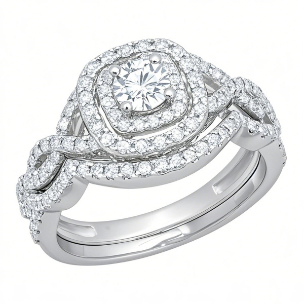 Bague de fiançailles DY Eden Pavé Halo en platine, ronde | David Yurman