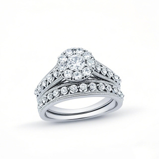10K White Gold 1.5 to 4 CT.T.W. Round Lab Created Diamond Multi-Diamond Vintage Custom Bridal Set D VVS1 IGI Certified-2
