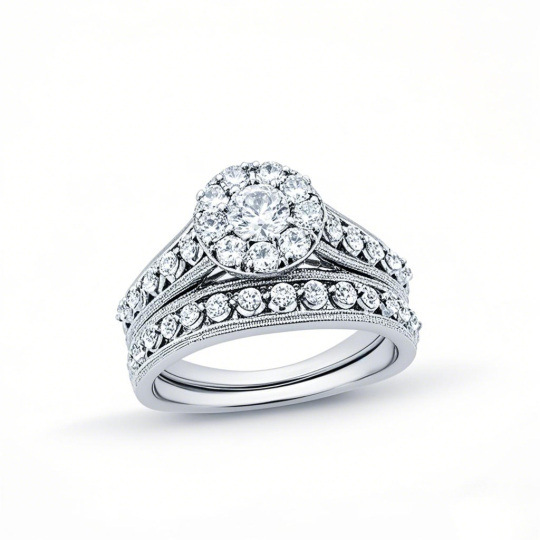 Platinum 1.5 to 4 CT.T.W. Round Lab Created Diamond Multi-Diamond Vintage Custom Bridal Set D VVS1 IGI Certified