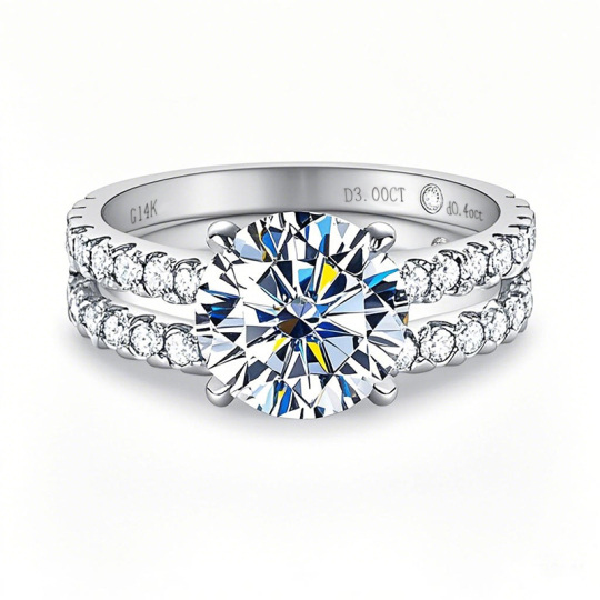 Platinum 2.5 to 6 CT.T.W. Round Moissanite Engagement Ring Anniversary Rings Bridal Set