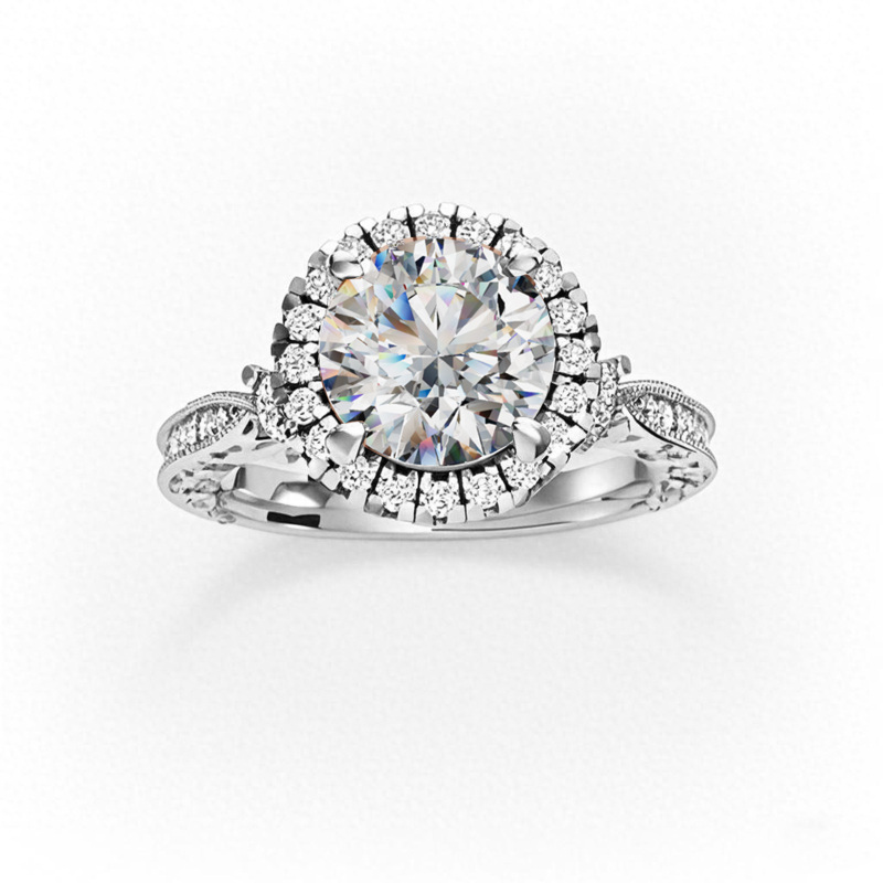 10K White Gold 1.51 CT.T.W. Round Moissanite Winter Halo Engagement Band-3