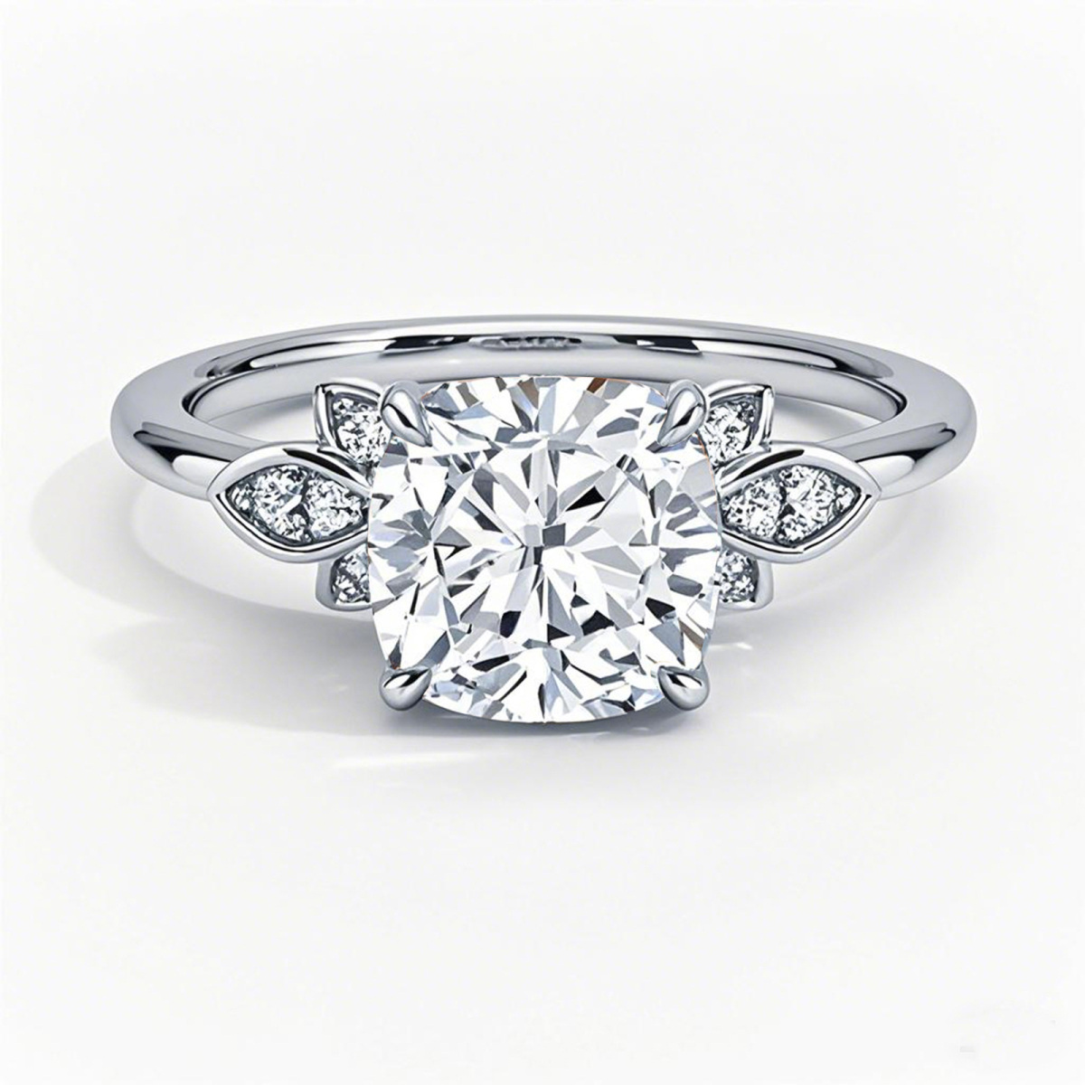 Anillo de compromiso de oro blanco de 10 quilates con diamantes de talla cojín de 0,55 a 3,05 quilates de peso total, creado en laboratorio, con certificación IGI.-1