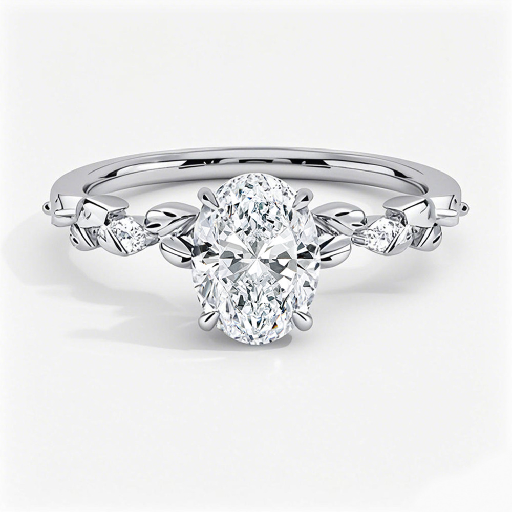 Anillo de compromiso de oro blanco de 10 quilates con diamantes de talla ovalada, creados en laboratorio, de 0,55 a 3,05 quilates de peso total, con certificación IGI.-1
