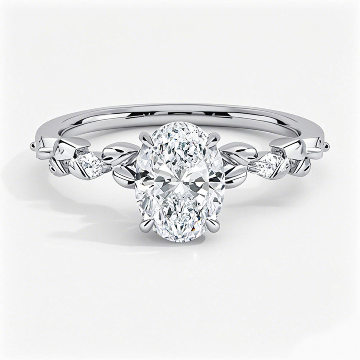 Anillo de compromiso de oro blanco de 10 quilates con diamantes de talla ovalada, creados en laboratorio, de 0,55 a 3,05 quilates de peso total, con certificación IGI.-1