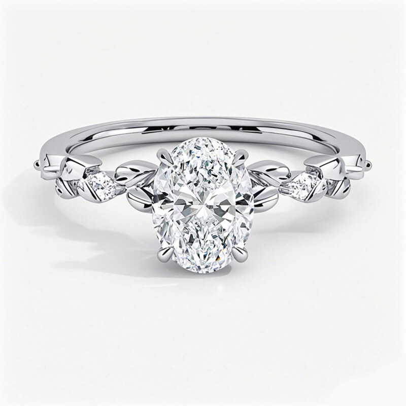 Anillo de compromiso de oro blanco de 18 quilates con diamantes de talla ovalada creados en laboratorio, de 0,55 a 3,05 quilates en total, certificado por IGI.-1