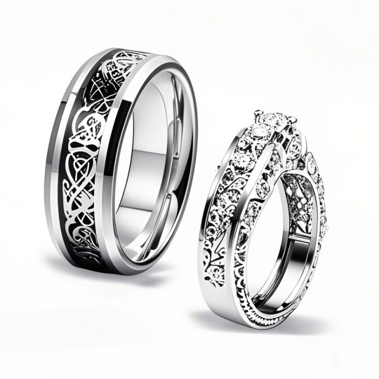 Platinum 0.57 CT.T.W. Round Lab Created Diamond Tungsten Carbide Couple Rings D VVS1-VS1 3EX IGI Certified